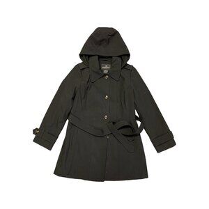 London Fog Black Single Breasted Trench Coat with Waist Belt and Hood-Medium